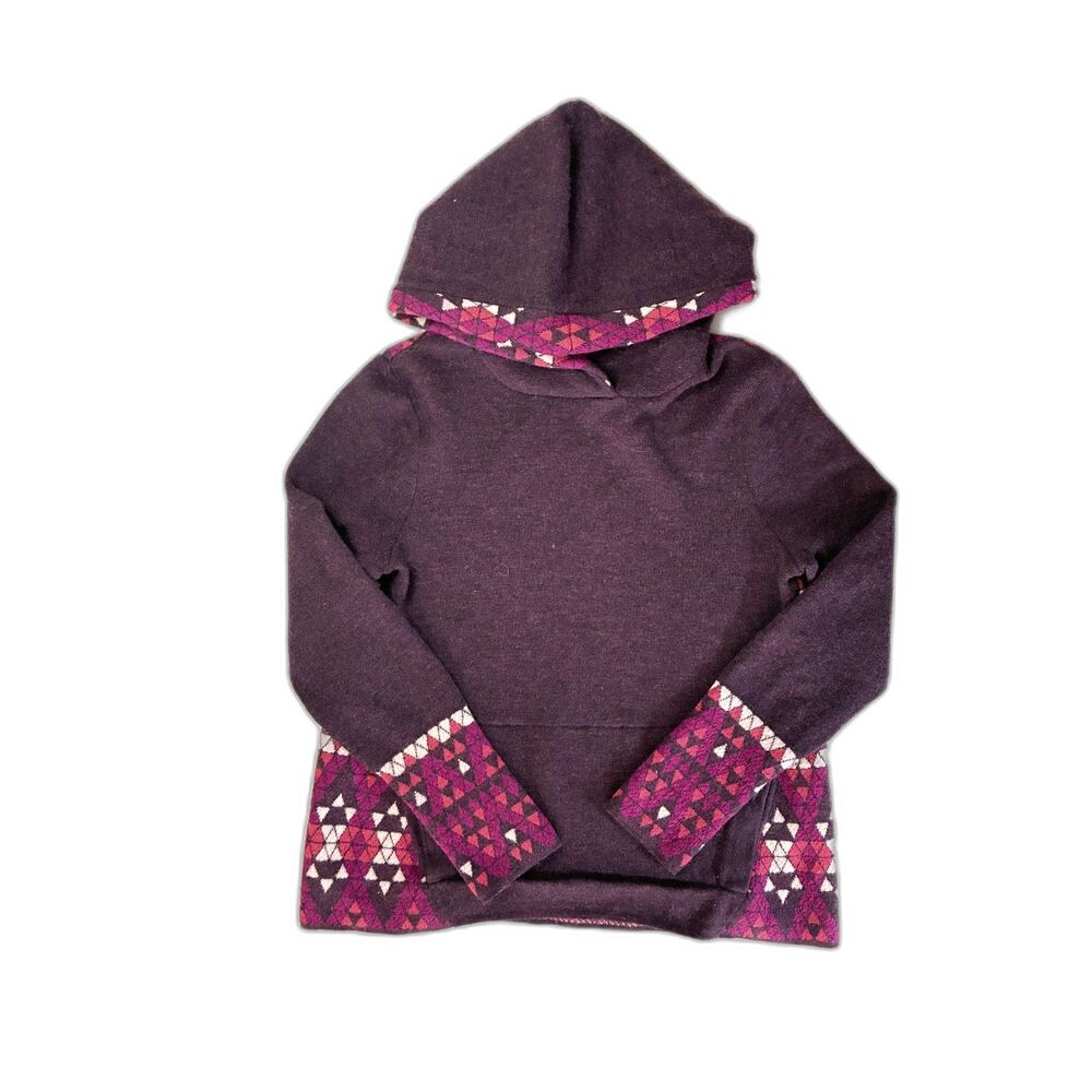 Plum Hooded Women's Sweater with Geometric Trim